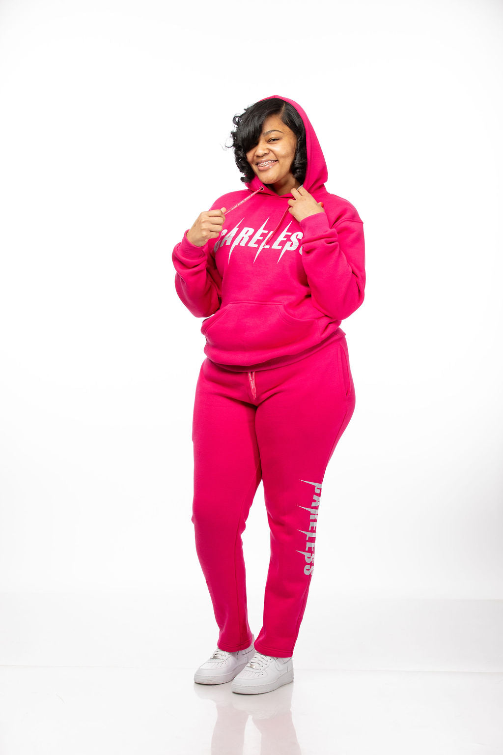 Careless Pink Jogging Suit with Silk-Lined Hood