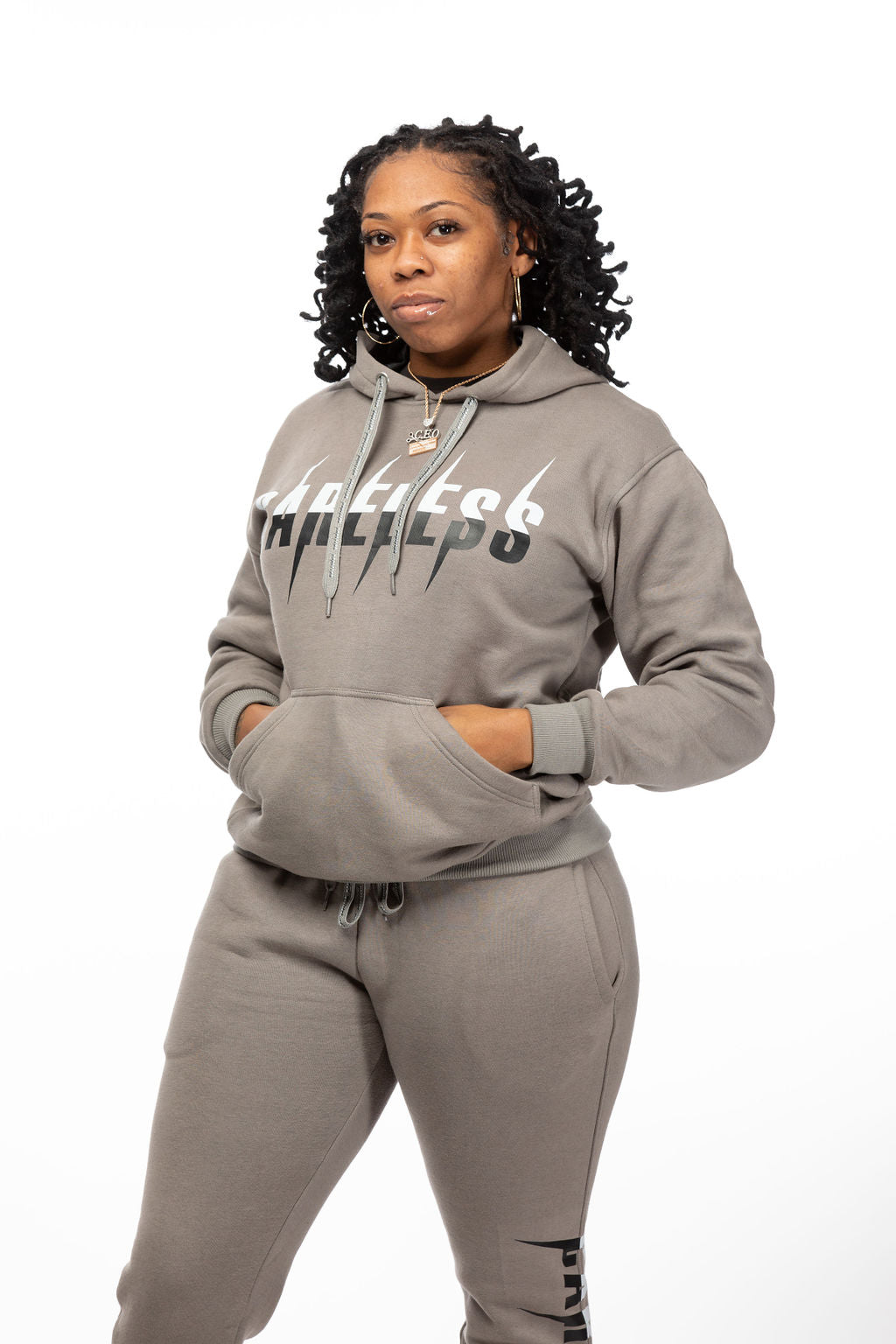 Careless Gray Jogging Suit with Silk-Lined Hood