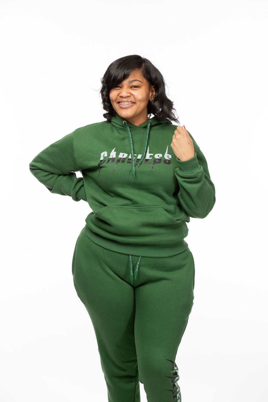Careless Green Jogging Suit with Silk-Lined Hood
