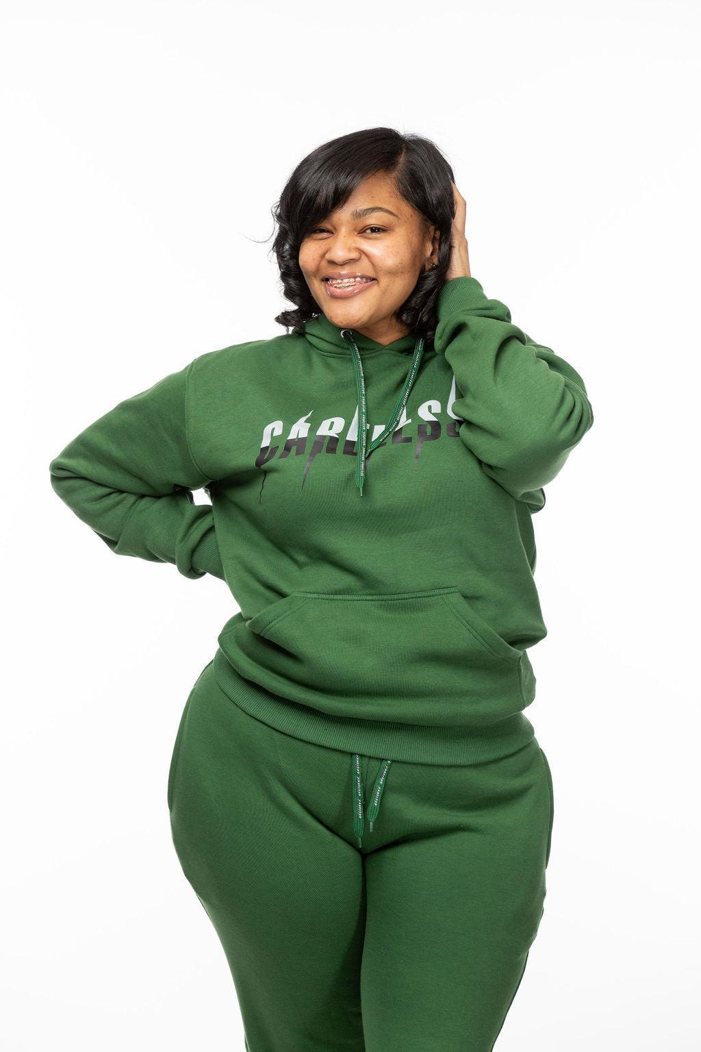 Careless Green Jogging Suit with Silk-Lined Hood
