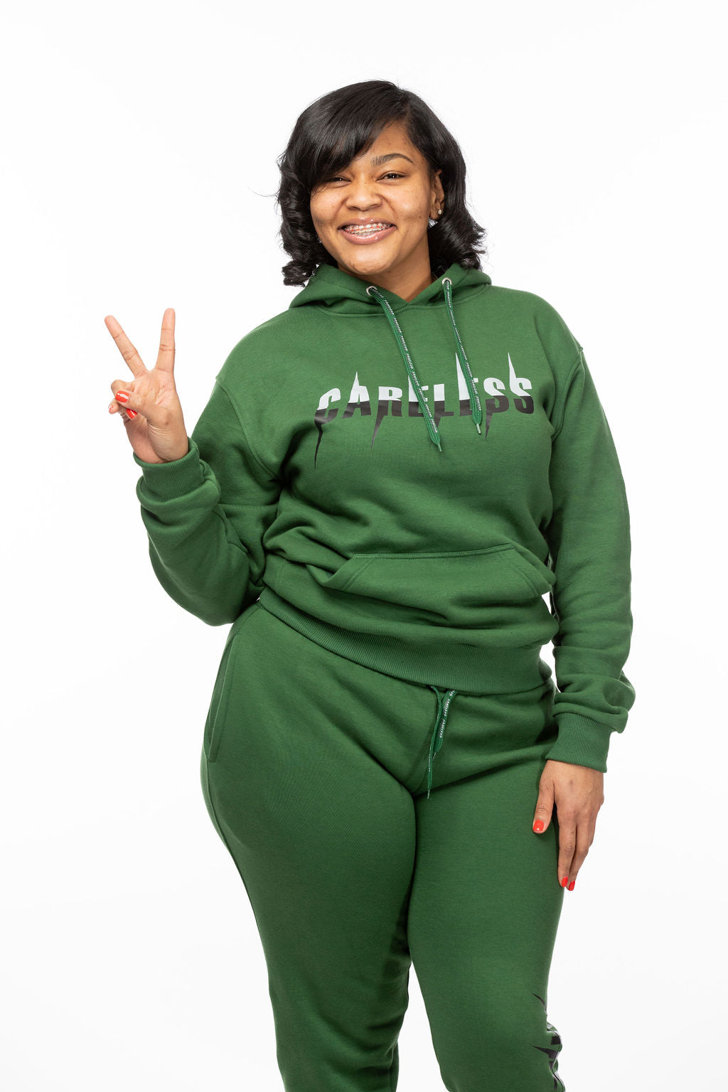 Careless Green Jogging Suit with Silk-Lined Hood