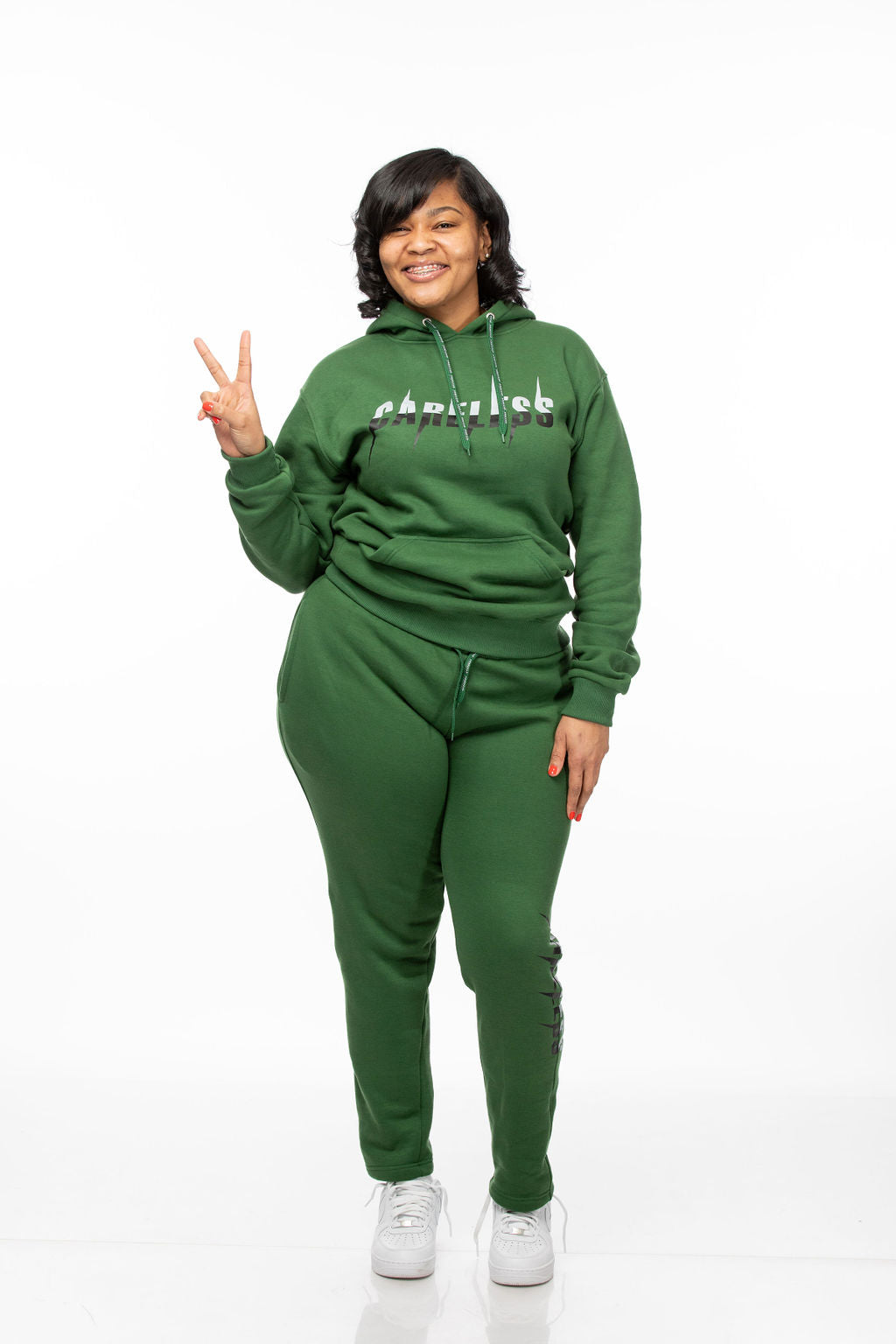 Careless Green Jogging Suit with Silk-Lined Hood