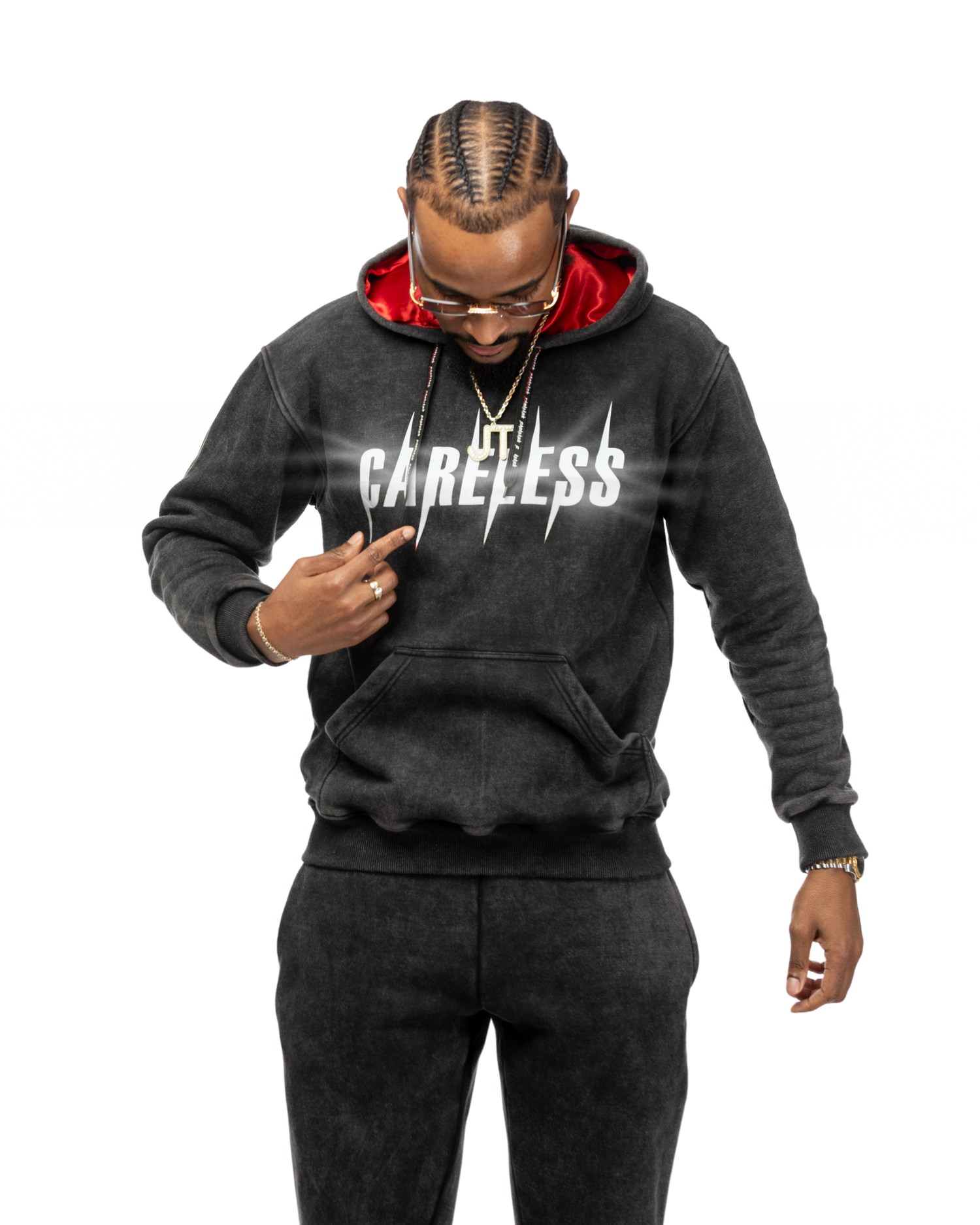 Careless Black Acid Wash HOODIE (Reflective)